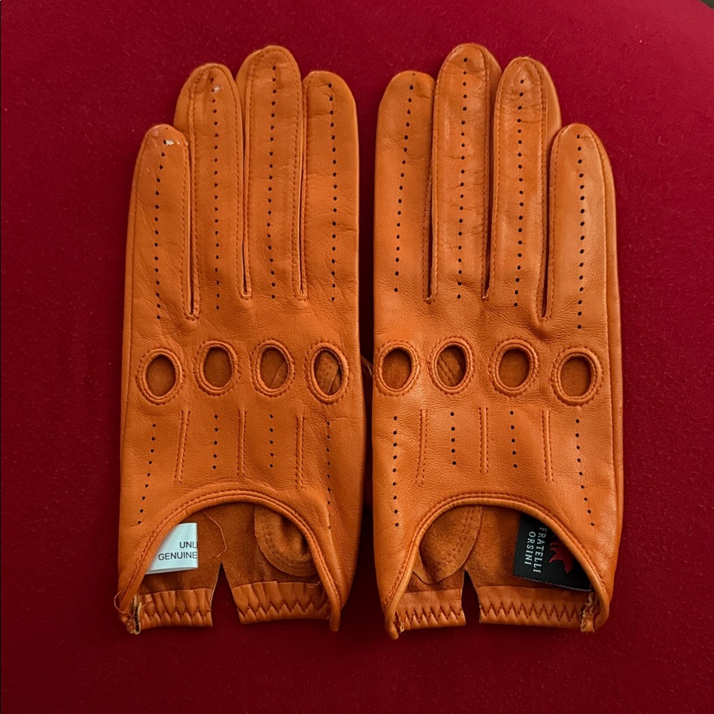 Men's Fratelli Orsini Orange Leather Driving Gloves
